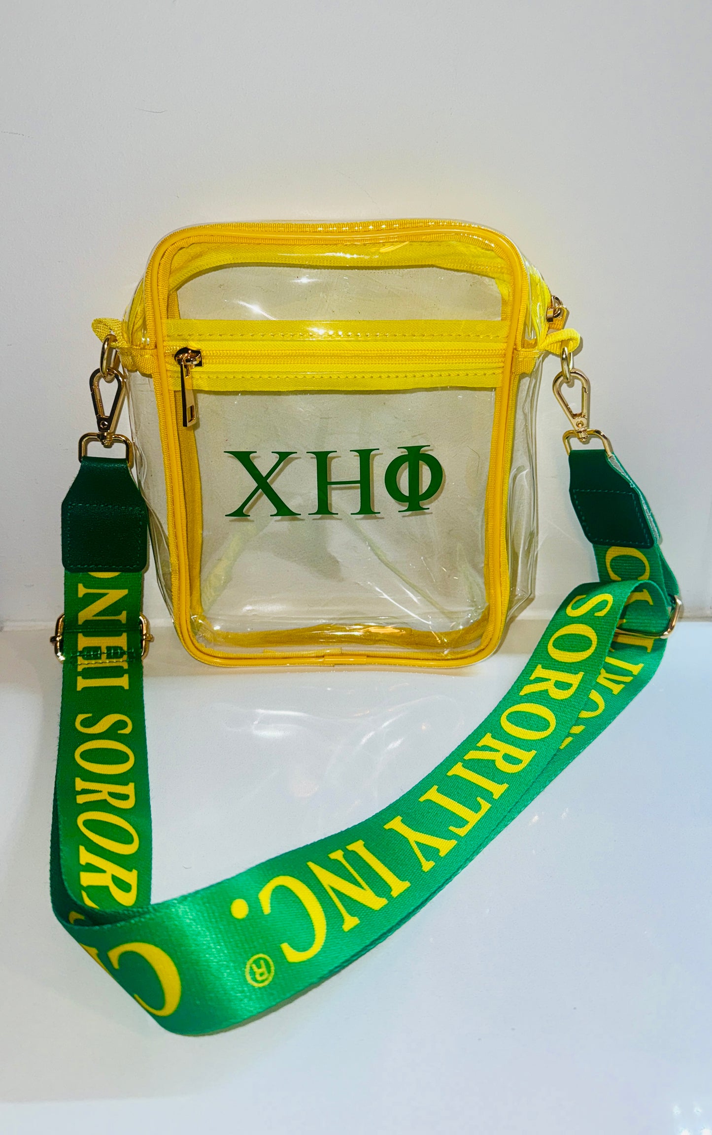 Chi Eta Phi Sorority Clear Crossbody Bag w/ Adjustable Logo Strap