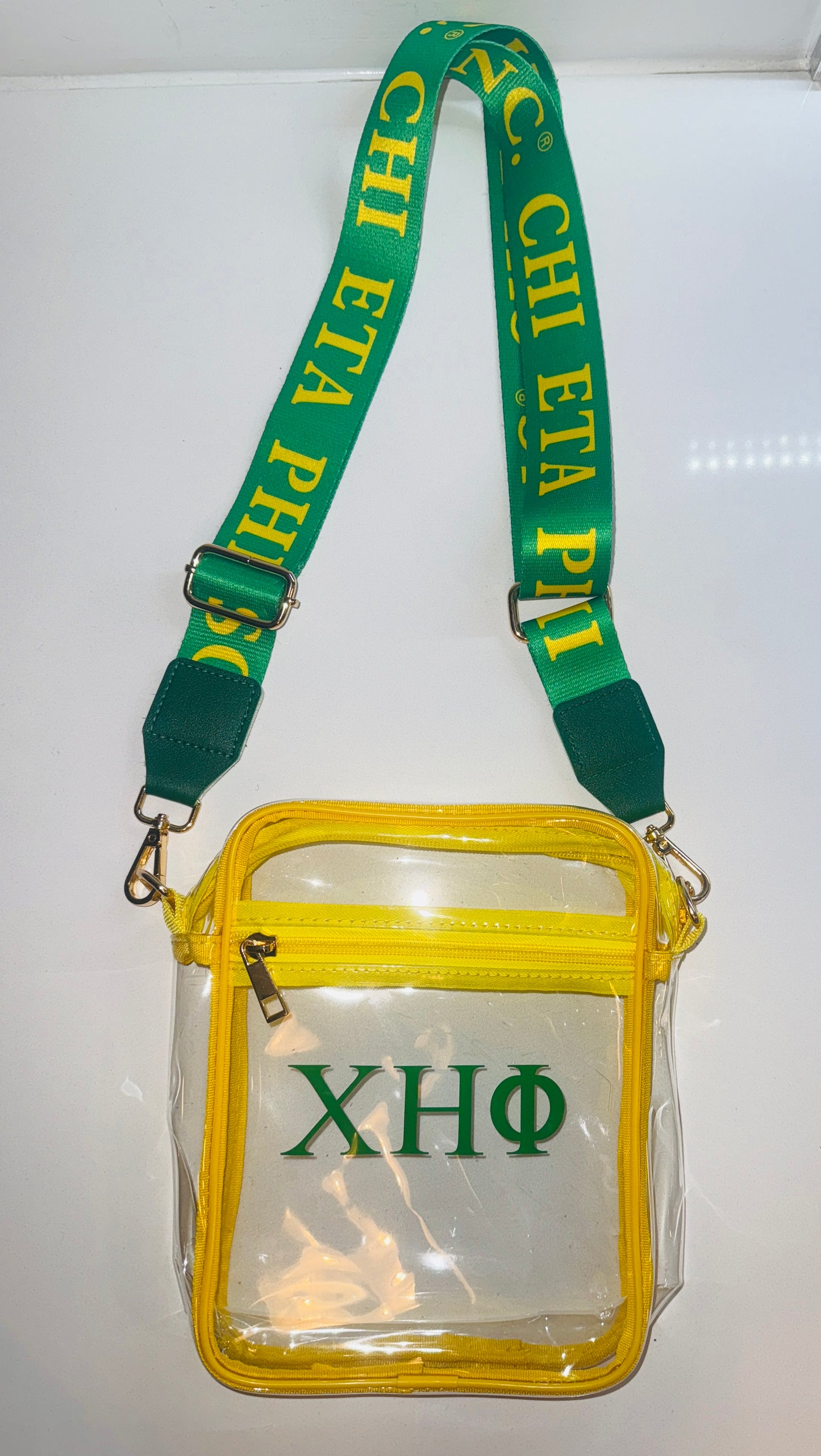 Chi Eta Phi Sorority Clear Crossbody Bag w/ Adjustable Logo Strap