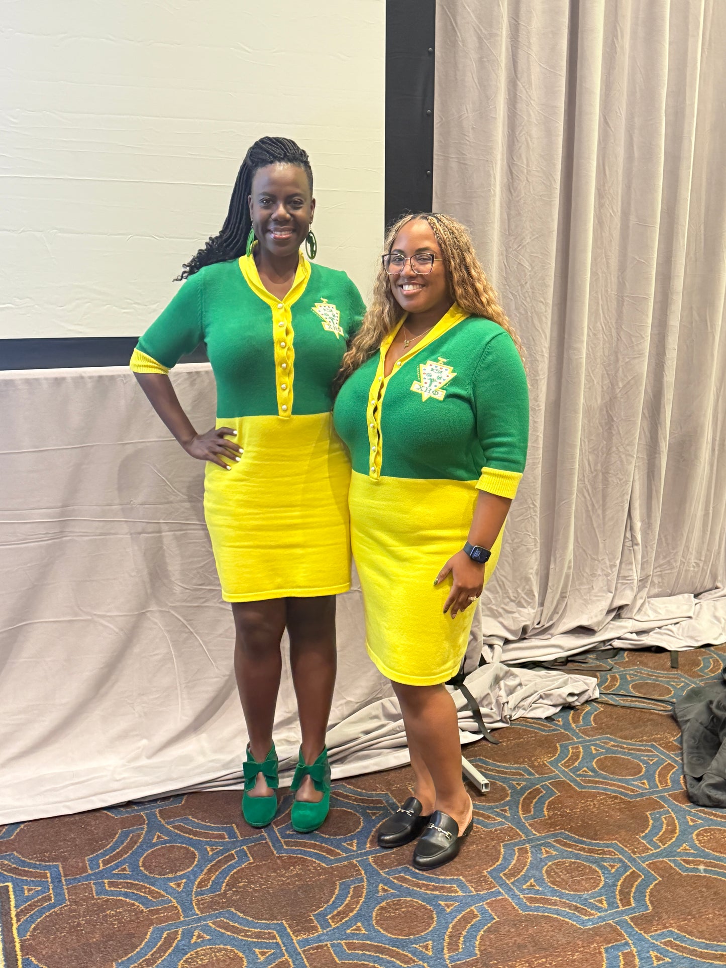 Chi Eta Phi Colorblock Knit Dress – Green & Yellow Sorority Dress