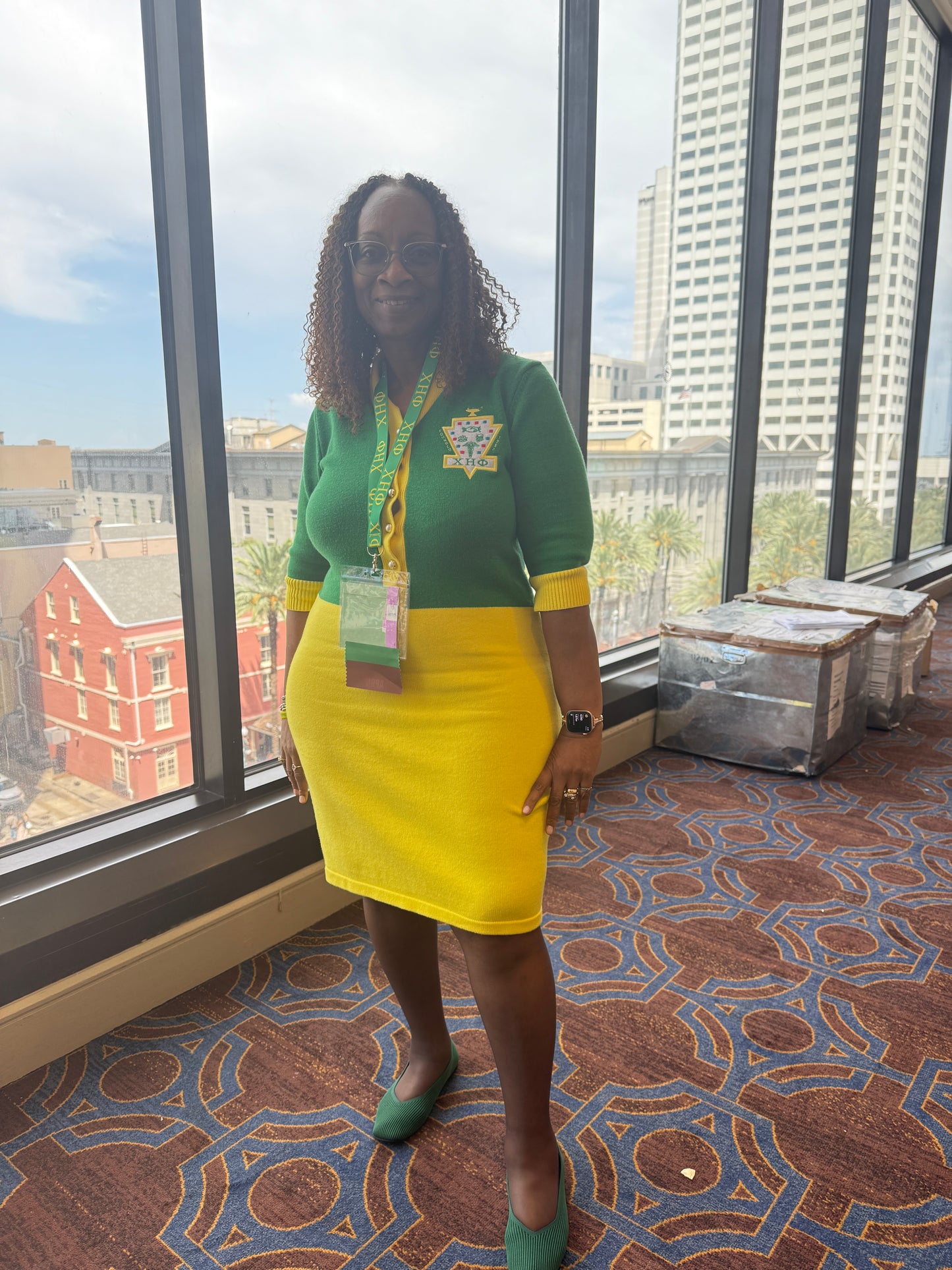 Chi Eta Phi Colorblock Knit Dress – Green & Yellow Sorority Dress