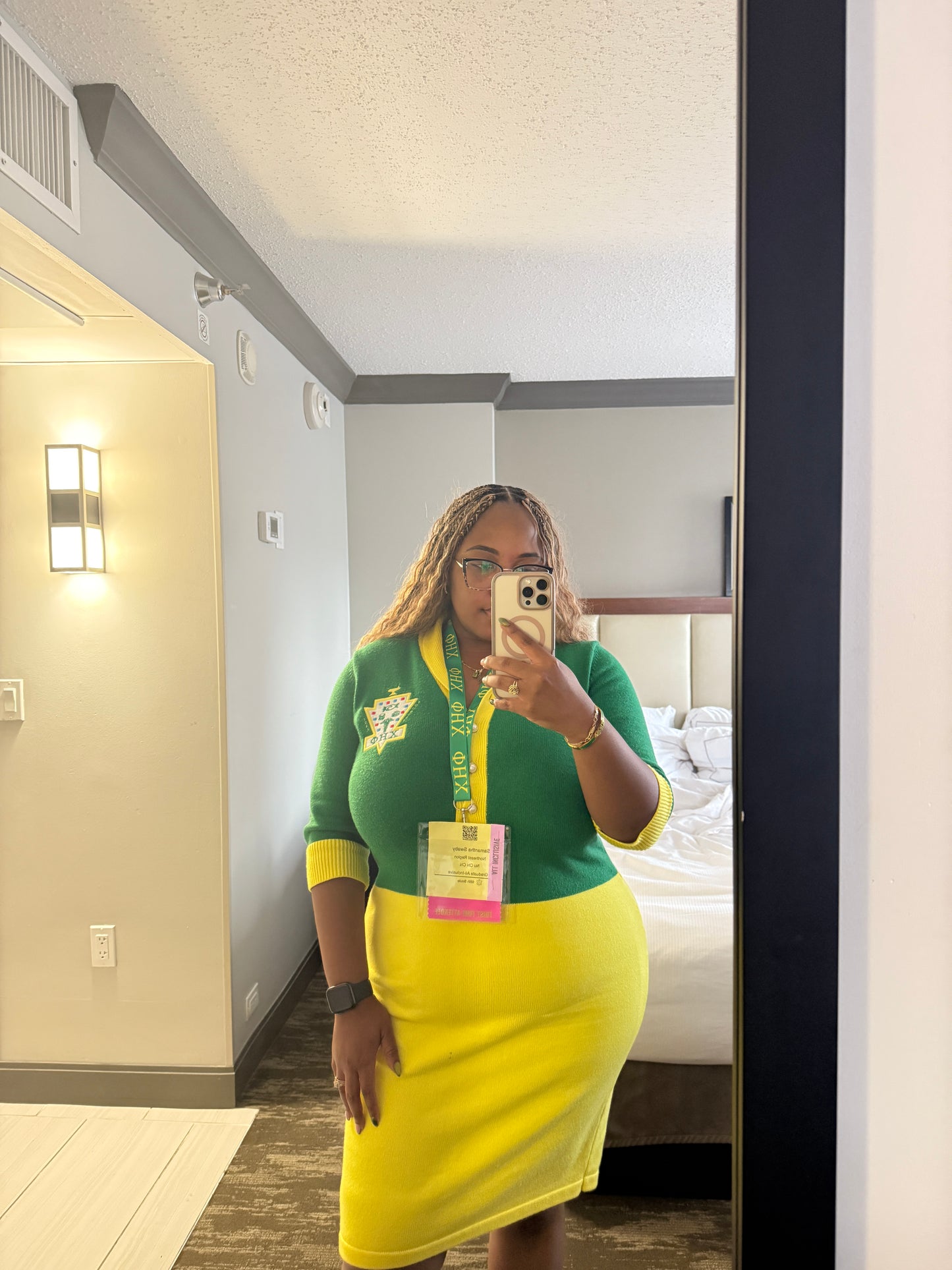 Chi Eta Phi Colorblock Knit Dress – Green & Yellow Sorority Dress