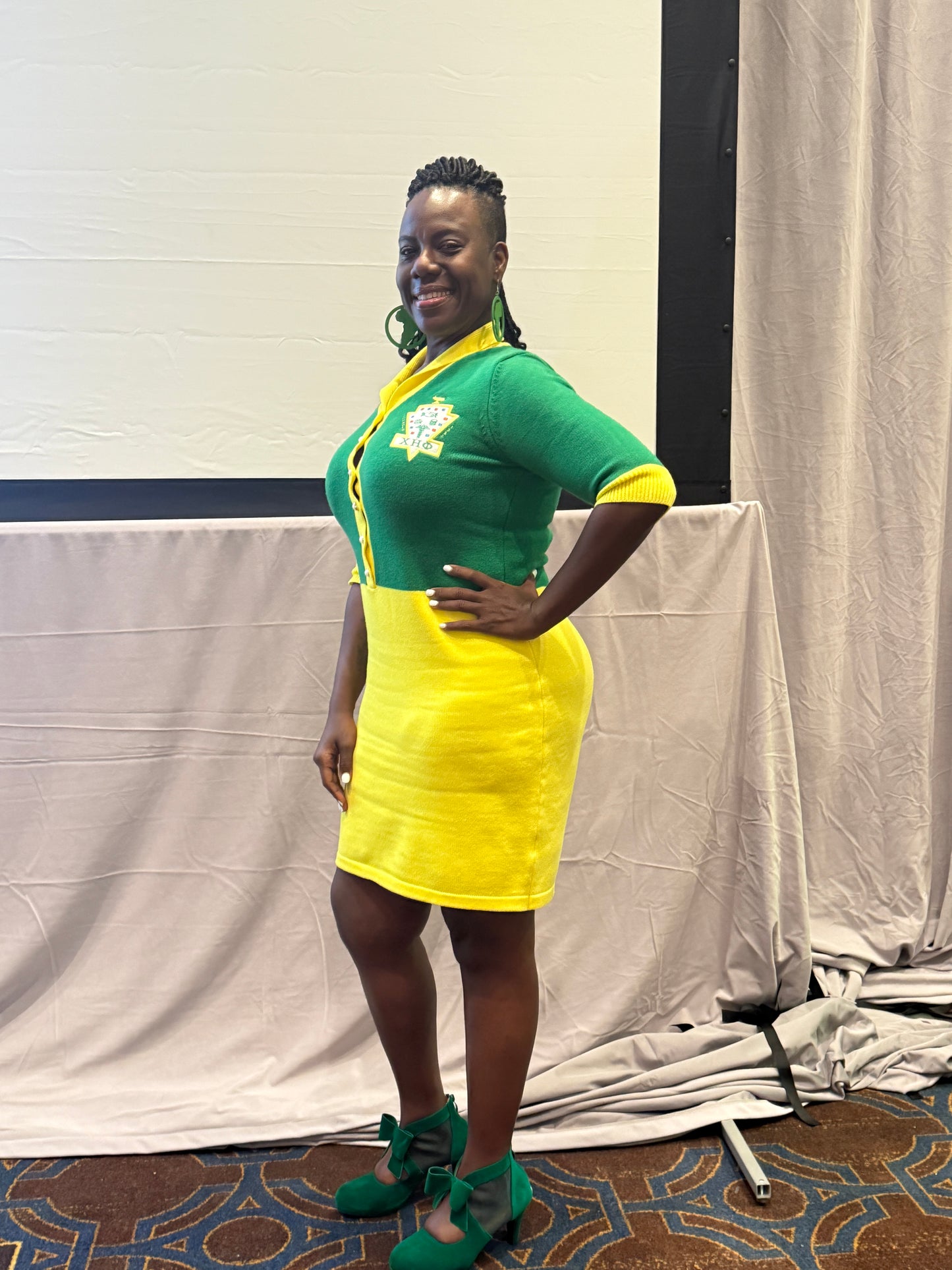 Chi Eta Phi Colorblock Knit Dress – Green & Yellow Sorority Dress